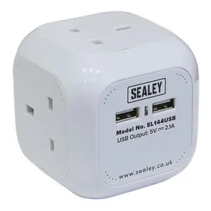 Sealey Extension Cable Cube 1.4m 4 x 230V & 2 x USB Sockets - White EL144USB