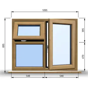 1095mm (W) x 895mm (H) Wooden Stormproof Window - 1 Opening Window (RIGHT) - Top Opening Window (LEFT) - Toughened Safety Glas