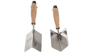 Toolty Corner Lining Internal and External Angled Trowel with Cork Handle Set 2PCS 120x75mm Stainless Steel for Plastering DIY