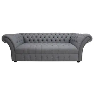 Chesterfield 3 Seater Buttoned Seat Grampian Steel Grey Fabric Sofa In Balmoral Style