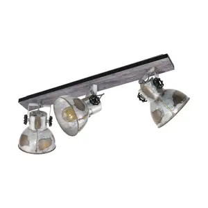 Adjustable 3 Bulb Ceiling Spotlight Wood & Raw Industrial Steel Shade 40W E27