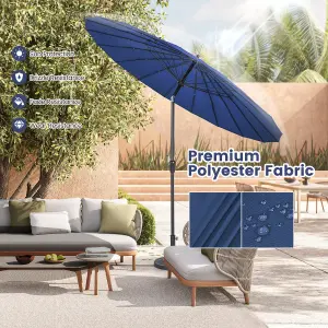 Costway 2.6 M Round Patio Sun Umbrella Outdoor Large Pulley Lift Market Umbrella