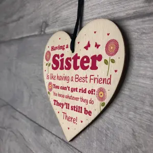 Funny Sister Gift Wooden Hanging Heart Quirky Sister Gift For Birthday Christmas