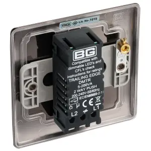 BG Raised slim Black Nickel effect 1 gang profile Single 200W Dimmer switch