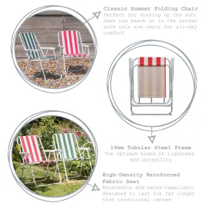 Harbour Housewares - Folding Metal Beach Chairs - Red/Green Stripe - Pack of 4