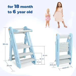 Foldable 2 or 3 Step Stools, Blue Large Plastic Sink Step Stool