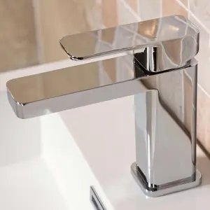 Galla Polished Chrome Square Deck-mounted Basin Mono Mixer Tap