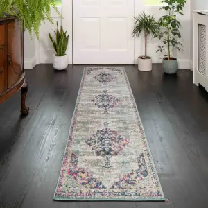 Multicolour Traditional Medallion Runner Rug 60x240cm