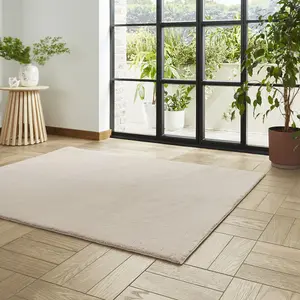 Ivory Plain Shaggy Washable Rug, Stain-Resistant Anti-Shed 16mm Thick Modern Rug for Bedroom, Living Room-80cm X 150cm