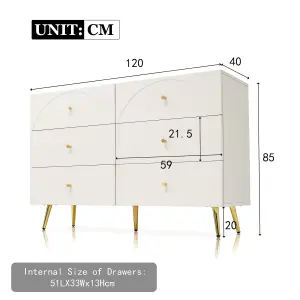 Bedroom Chest of Drawers, Sideboard Cabinet with Golden Handles, Console Display Table for Living Room