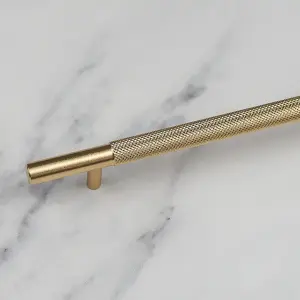 320mm Gold Brass Knurled Cabinet Handle Textured Cupboard Door Drawer T-Bar Pull Wardrobe Furniture Replacement Upcycle