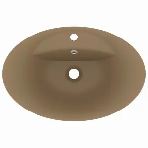 Berkfield Luxury Basin Overflow Oval Matt Cream 58.5x39 cm Ceramic