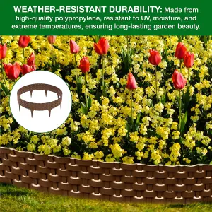 Flexible BrownRattan Effect Lawn Edging 2.4m - Flexible Plastic Garden Border Easy Install Edging for Grass, Gravel and Landscape