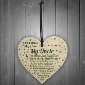 Red Ocean 10 Reasons Why I Love My Uncle Wooden Heart Sign Uncle Birthday Gifts From Niece Nephew