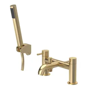 Round Bath Shower Mixer Tap with Shower Kit - Brushed Brass - Balterley