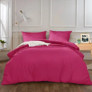 Kiranjot Microfibre 200 TC Reversible Modern & Contemporary Duvet Cover Set With Pillow Cases Pink / Super King - 2 Standard Pillowcases