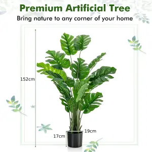 Costway 2 PCS 152cm Artificial Monstera Deliciosa Plant Faux Evergreen Tree W/ Cement Pot Home