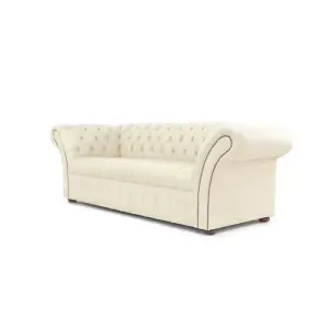 Chesterfield 3 Seater Buttoned Seat Cream Real Leather Sofa Bespoke In Balmoral Style