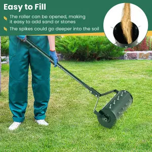 Costway 45 cm Manual Lawn Aerator Garden Heavy Duty Rolling Aerator Lawn Tool