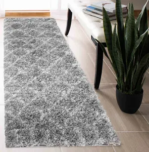 Moroccan Berber Shaggy Rugs Living Room Diamond Design Grey 60x220 cm