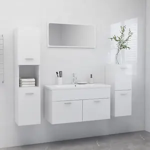 Berkfield Bathroom Furniture Set High Gloss White Engineered Wood