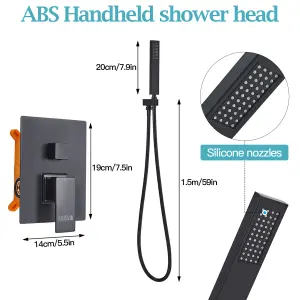 Black Square Wall-mount 3 Way Handheld Head and Rainfall Shower Head Concealed Mixer Shower Set