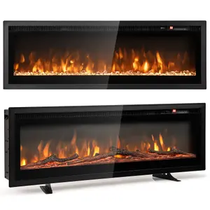 COSTWAY 102 cm Electric Fireplace Wall Mounted/Recessed/Freestanding 750W/1500W Fireplace Heater