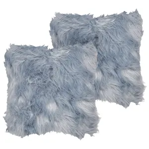 Set of 2 Cushions LUBHA Faux Fur 42 x 42 cm Solid Dark Blue