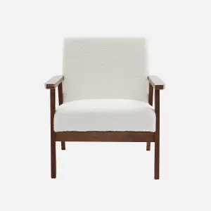 sweeek. Scandi-style armchair in boucle fabric & walnut-stained wood frame Isak boucle Off-White Boucle 64x69.5x73 cm