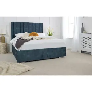 Fabio Plush Bed Frame With Lined Headboard - Green