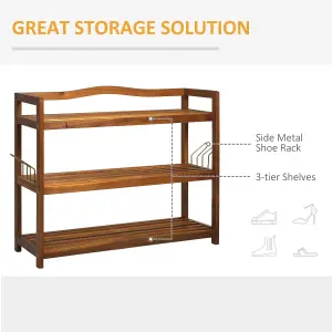 HOMCOM 3-Tier Shoe Rack Acacia Wood Shoe Storage Shelf for Entryway Bedroom Teak