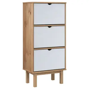 Berkfield Shoe Cabinet OTTA with 3 Drawers Brown&White Solid Wood Pine