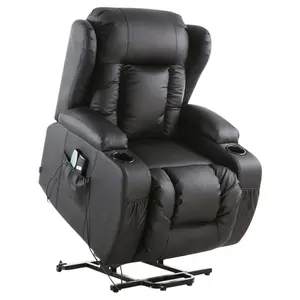 Caesar Single Motor Electric Rise Recliner Bonded Leather Armchair Electric Lift Riser Chair (Black)