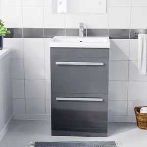 Nes Home Nanuya 500mm Floorstanding 2 Drawer Vanity Basin Unit Steel Grey