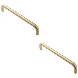 2 PACK - Round D Bar Pull Handle 319 x 19mm 300mm Fixing Centres Satin Brass PVD