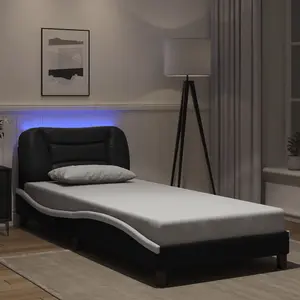 Berkfield Bed Frame with LED without Mattress Black and White 90x190 cm Single