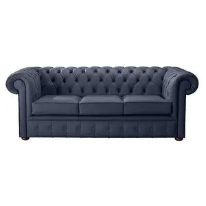 Chesterfield 3 Seater Shelly Suffolk Blue Leather Sofa Bespoke In Classic Style