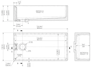 Single Bowl Belfast Kitchen Sink with Overflow, No Tap Hole - 895mm