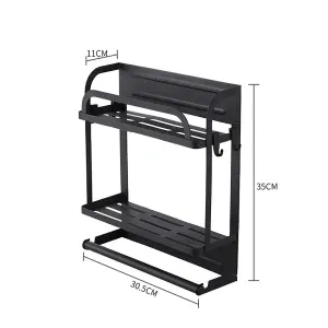 2 Tier Magnetic Spice Rack Fridge Shelf Space Saving Kitchen Storage Unit with Cling Film Holder