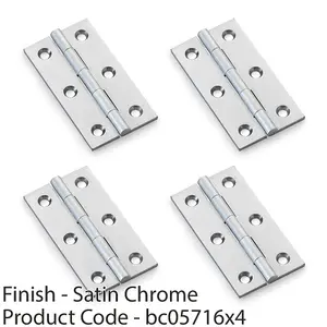 4 PACK - PAIR Solid Brass Cabinet Butt Hinge - 64mm - Satin Chrome Premium Cupboard