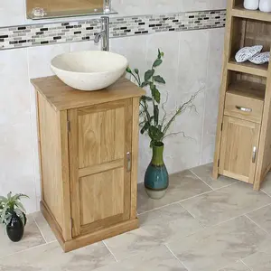 Cottrill 500mm Single Bathroom Vanity with Vessel Ceramic Basin Cream Marble