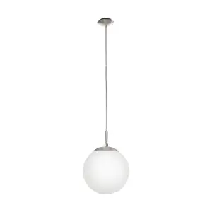 Pendant Ceiling Light Colour Satin Nickel Shade White Glass Opal Matt Bulb E27 1x60W