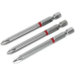 3 Pack of 75mm Phillips Number 2 Power Tool Bits - S2 Steel Quality