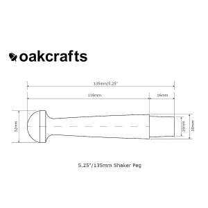 Oakcrafts - Jumbo Birch Shaker Peg 5.25"/135mm - Pack of 5