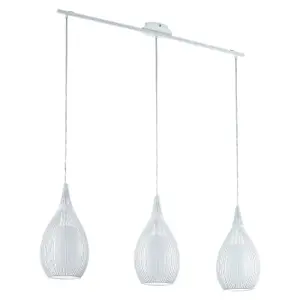 Pendant Ceiling Light Colour White Steel Shade White Satin Glass Steel Bulb E27 3x60W