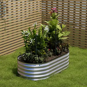 160cm W x 80cm D Silver Oval Shaped Galvanized Raised Garden Beds Outdoor Metal Planter Box for Vegetables Flowers