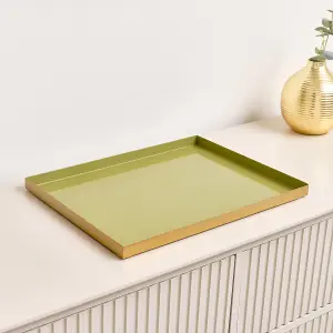 Melody Maison Large Rectangle Olive Green Enamel Metal Tray