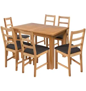 Hallowood Furniture Camberley Oak Butterfly Extending Dining Table with 6 Ladder Back Oak Chair with Charcoal Seat Pads