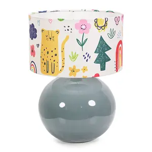 ValueLights Bosco Eucalyptus Ceramic Table Lamp with Doodle Drum Shade - LED Bulb Included