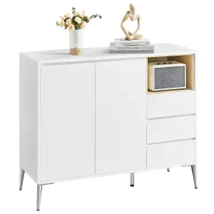 VASAGLE Sideboard, Storage Cabinet, With Doors And Height Adjustable Shelf, 3 Drawers,  For Living Room, Kitchen, Cloud White